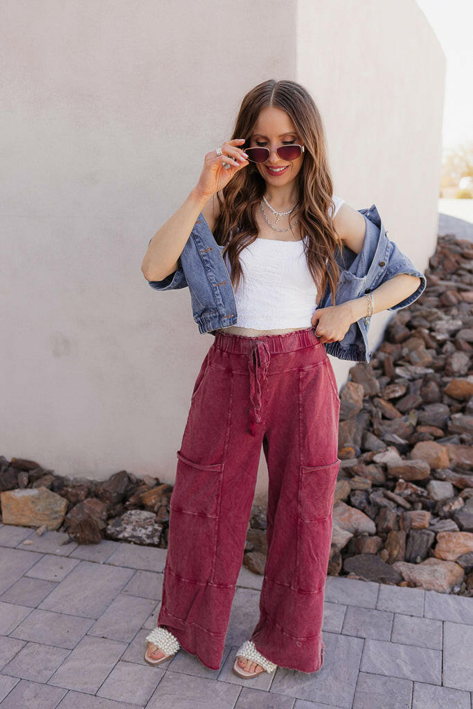 Seaside Breeze Mineral Wash Wide Leg Cropped Pants