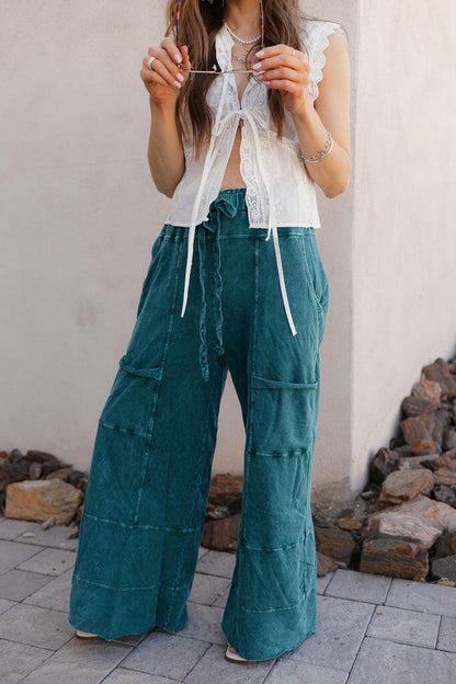 Seaside Breeze Mineral Wash Wide Leg Cropped Pants