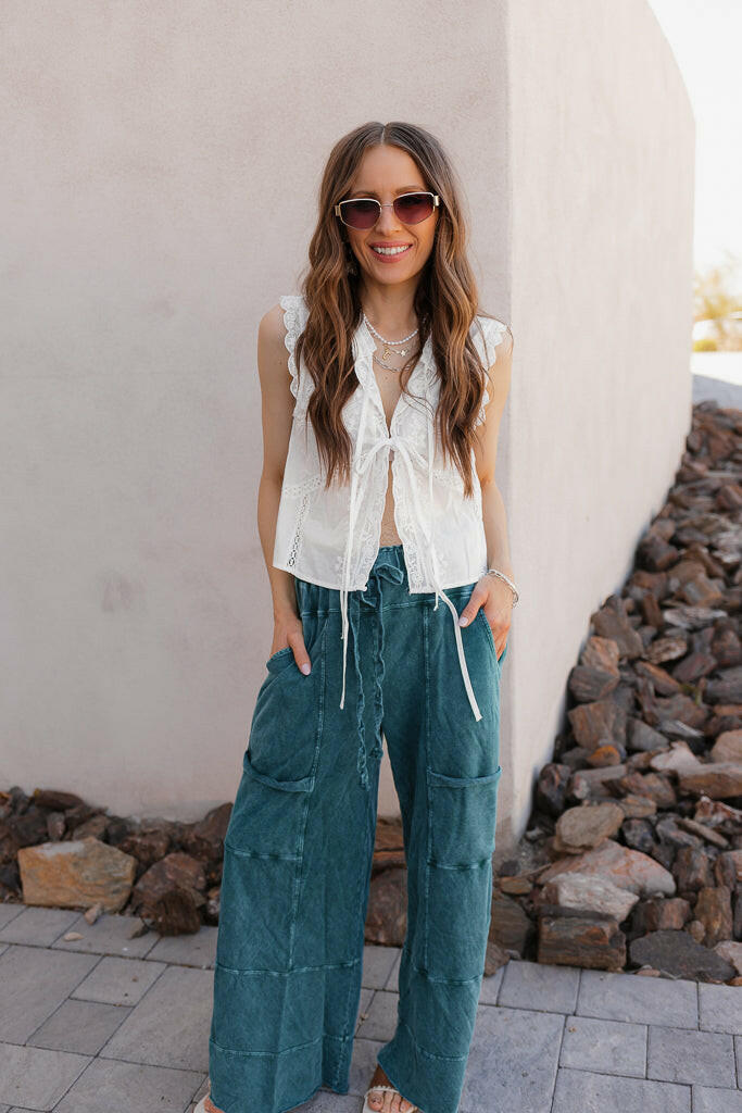 Seaside Breeze Mineral Wash Wide Leg Cropped Pants