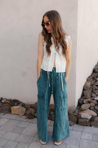 Seaside Breeze Mineral Wash Wide Leg Cropped Pants