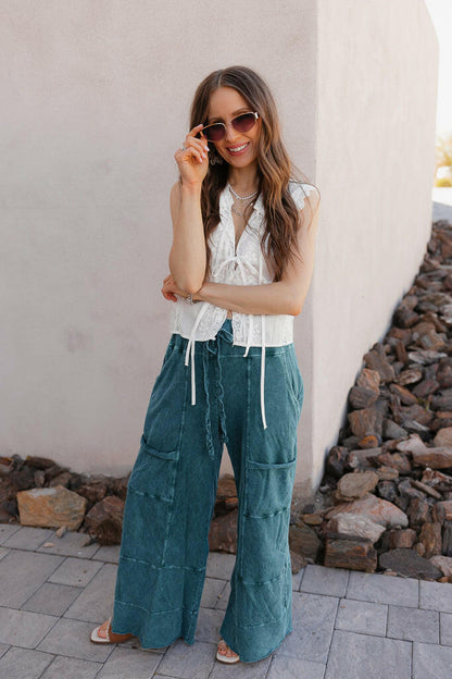Seaside Breeze Mineral Wash Wide Leg Cropped Pants