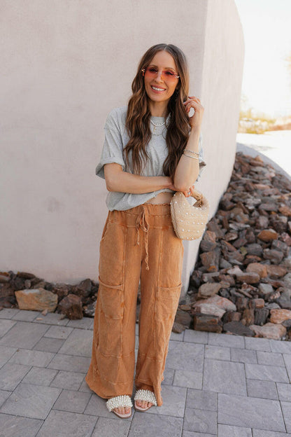 Seaside Breeze Mineral Wash Wide Leg Cropped Pants