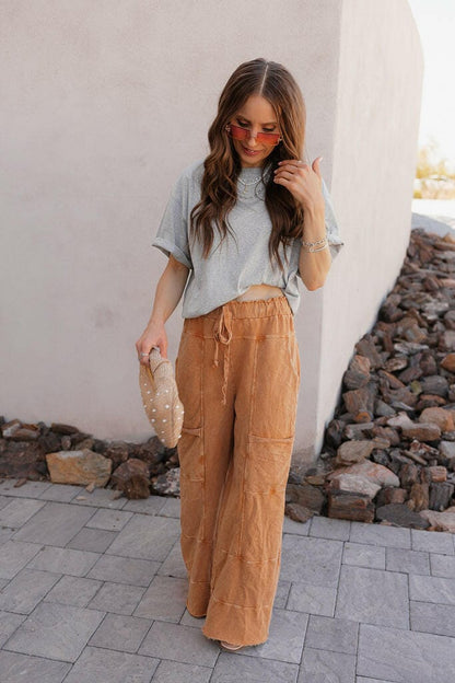 Seaside Breeze Mineral Wash Wide Leg Cropped Pants