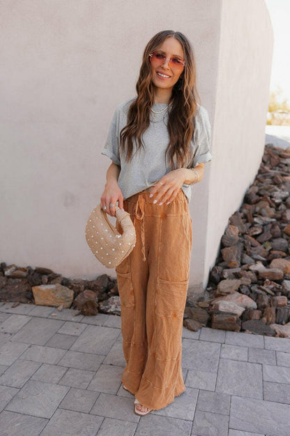 Seaside Breeze Mineral Wash Wide Leg Cropped Pants