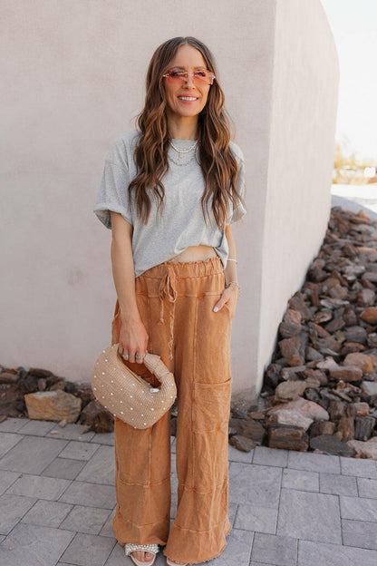 Seaside Breeze Mineral Wash Wide Leg Cropped Pants