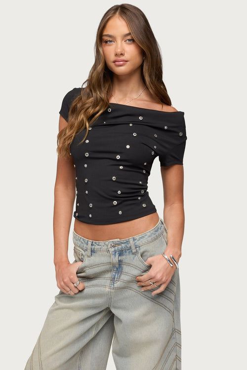Bijou Metal Snap Cowl Neck Top